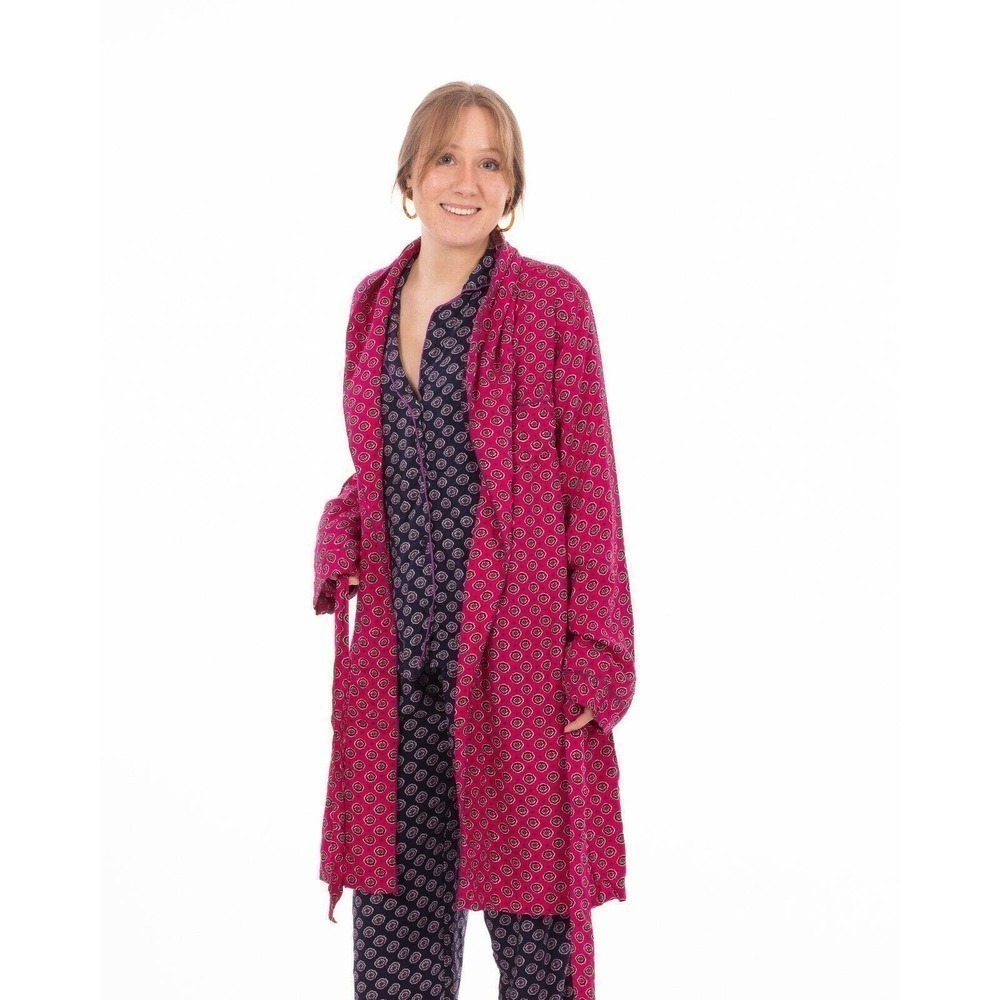 New PJ SALVAGE Raspberry Rayon Challe Paisley Pajamas Lounge Sleep Wrap Robe M